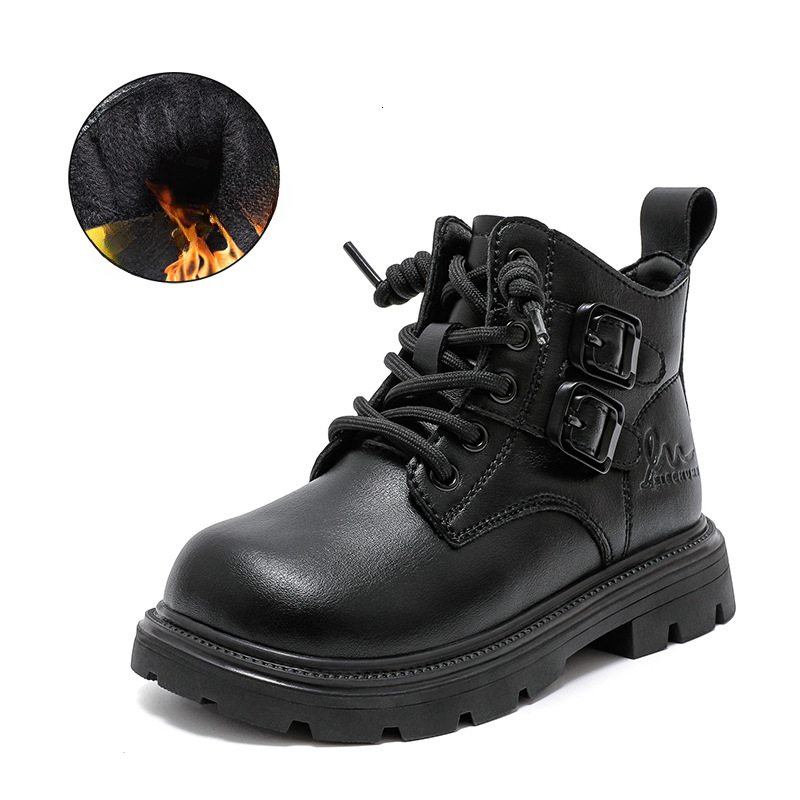 Winter new men's Martin boots with thick wool lining, big children's boots, double-layer cotton shoes, fashionable short leather boots, desi