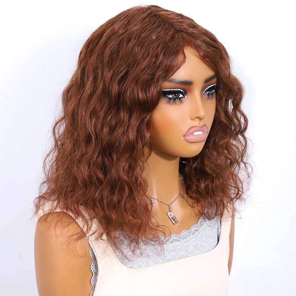 Big Fluffy Brown Mixed Blonde Glueless Wig With Fringe Bangs Honey Curly Bob Wigs Human Hair Side Part Pre Plucked Xiusiyuan2509