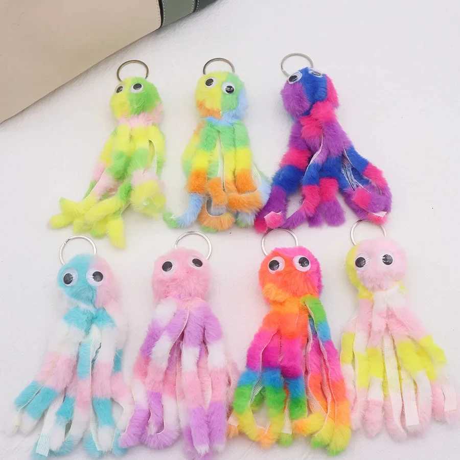 Cartoon Plush Octopus Keychain Blue Pink Multicolor Sea Animal Doll Pendant Toy Funny Hairy Key Chain Ring for Women Kids GiftXJ250928