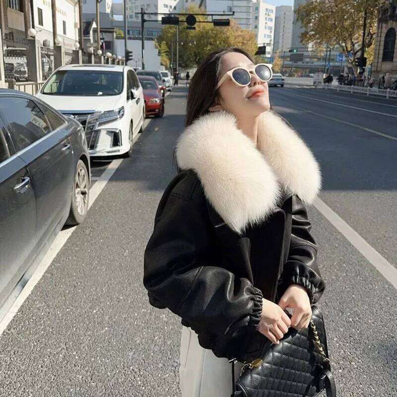 Big Collar Faux Fox Fur Jacket Women's Overcoat 2025 Winter New Down Liner Fashion Loose Thicke Warm Biker Clothes Outwear