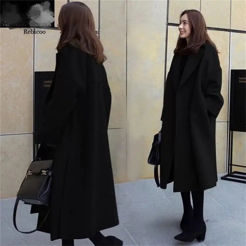 Winter Coat Women Wool Jacket Long Cotton Single Breasted Black Coats Women Outerwear Jacket Fashion Female Blends Overcoat 240909