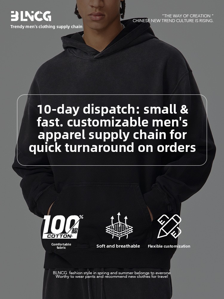 BLNCG Streetwear American 420g Heavyweight Cotton Washed Hoodie - Vintage Gradient, Spray Mosaic, Piece Dyed Jacket-WYM-06