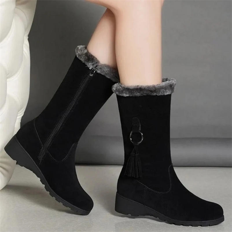Womens snow boots winter womens boots thick plush zipper anti slip thick high boots fashionable warm fur winter shoes241018bj