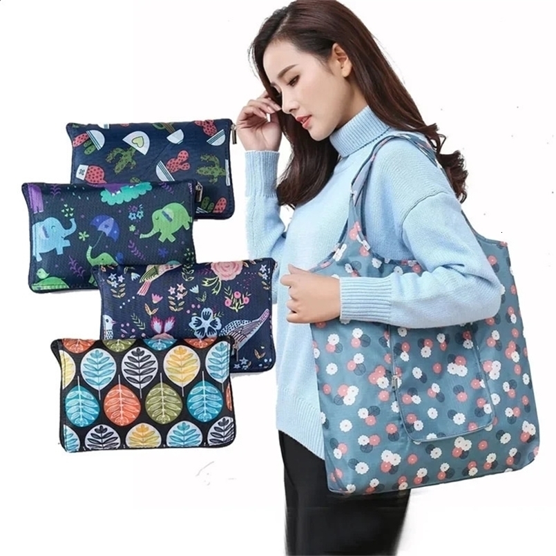 Waterproof Printing Reusable Shopping Bag Tote Bags Fashion Eco Friendly Foldable Zipper Womens Handbags 240819ZYl