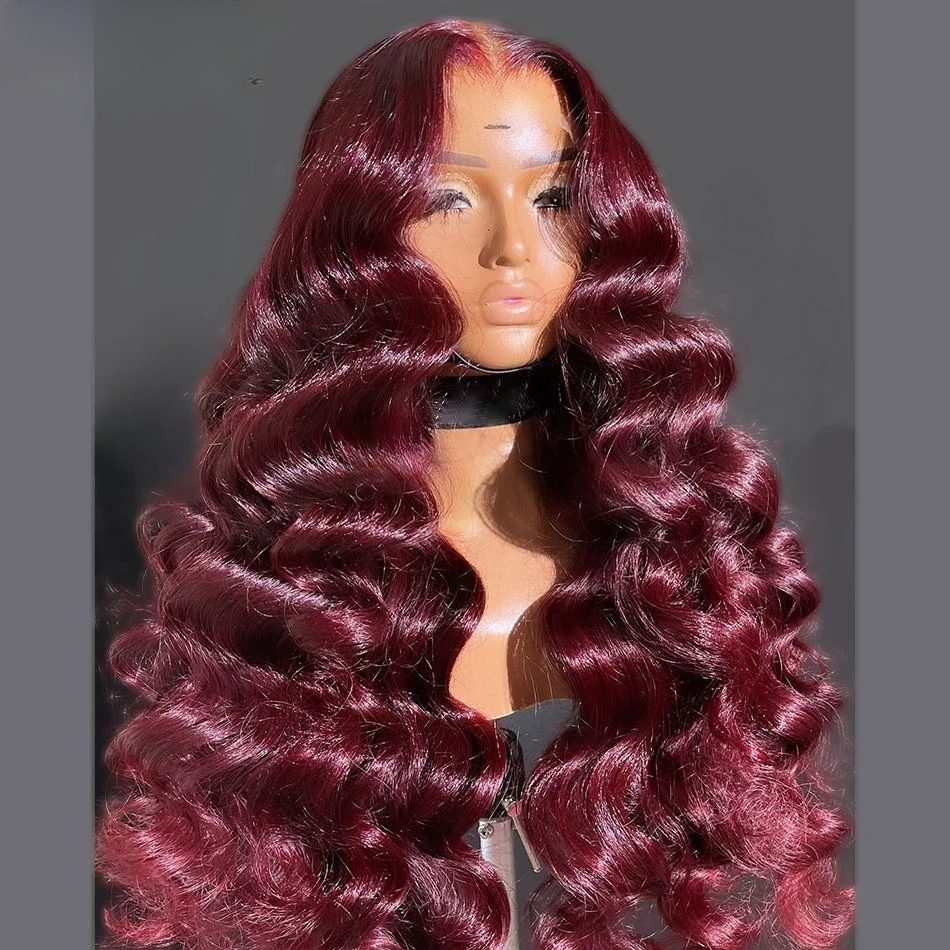 Ombre Highlight Red 13X4 Lace Closure Body Wave Wigs Pre Plucked 200% Peruvian 13x6 Lace Frontal Human Hair Wigs Ready To Wear for Women