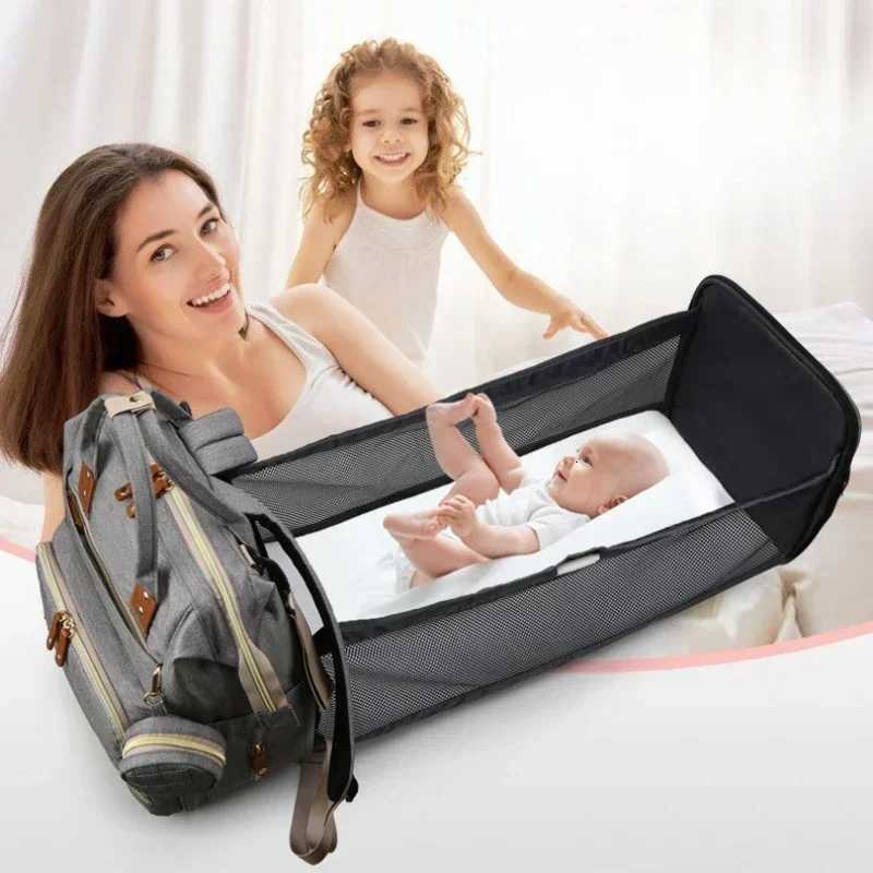 Mummy Backpack With Foldable Crib Soft Mattress Multifunctional Mommy Bags Baby Bottle Insulation Storage Bags Diaper OrganizerXJ250928