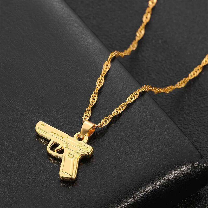 HipHop Golden Gun Pistol Lovely Gift for the Man Goth Choker Clavicle Chain Necklace