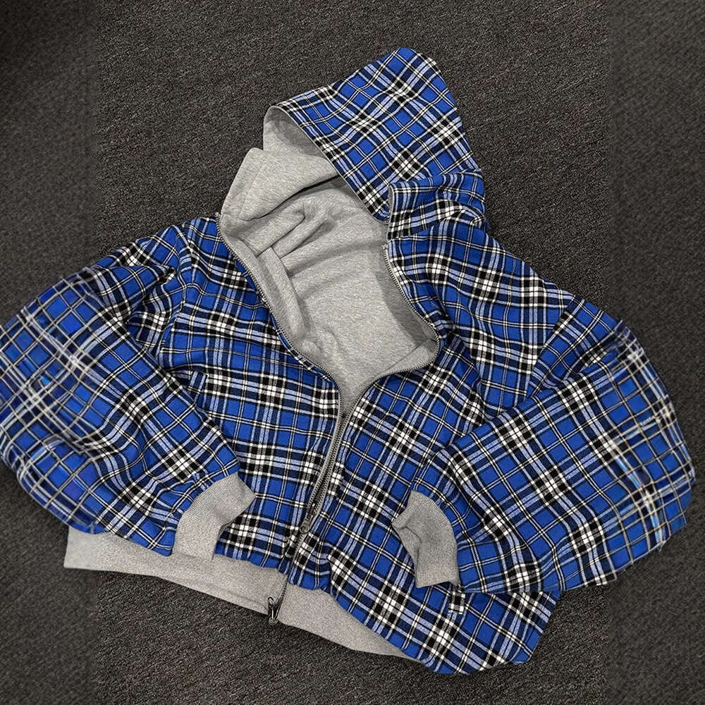 Autumn and Winter Fashion Plaid Pattern Single Item Top Double-Sided Zipper Hoodie Street Trend