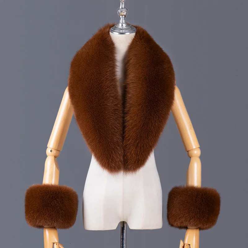 Real Fox Fur Collar Women Natural Fur Scarf And Cuff Set Women Coat Jacket Fur Shawl Neck Warm Scarves Fashion Fur Shawl 250928