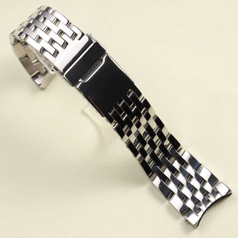 high quality 22 24mm polished silver solid stainlESS steel WATCHband for metal WATCH strAP wrist Bracelet W250928