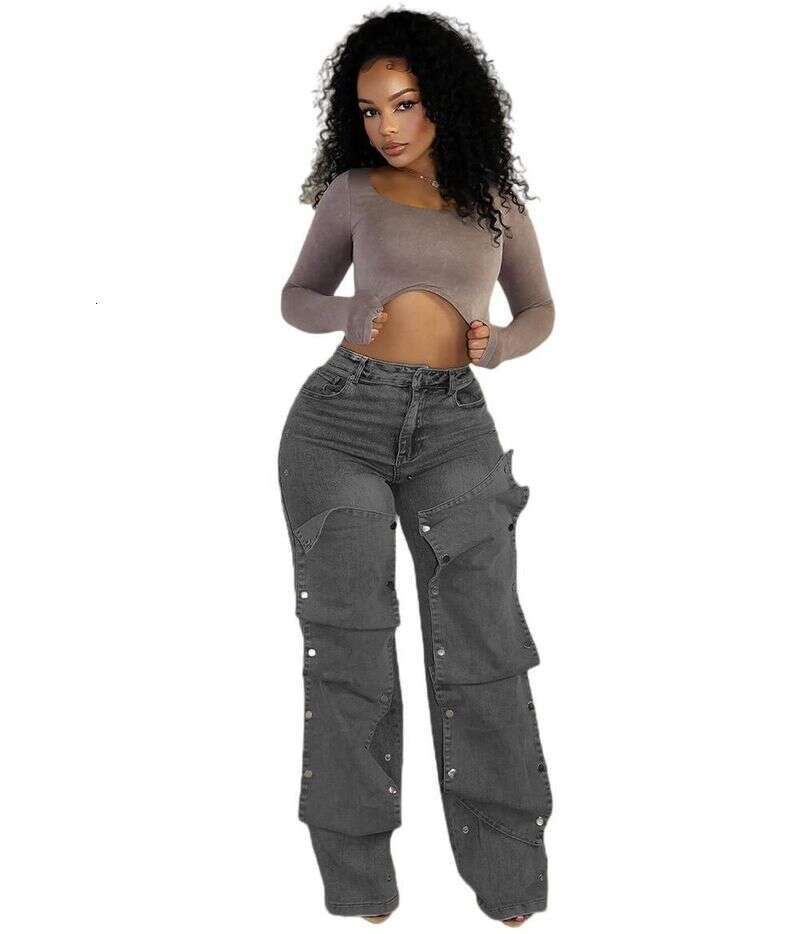Clothing Straight Jeans Women's Autumn Street Fashion Detachable Button High Waist Pants
