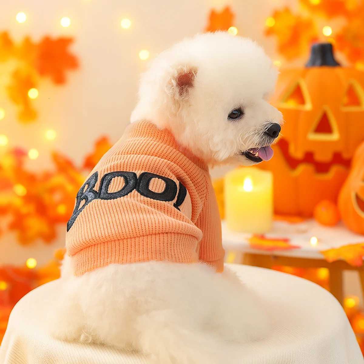 1PC Halloween Crew Neck Orange Pet Clothes Dog Crew Neck Pullover Sweater BOO Cute Fun Party Trick or Treat X250928