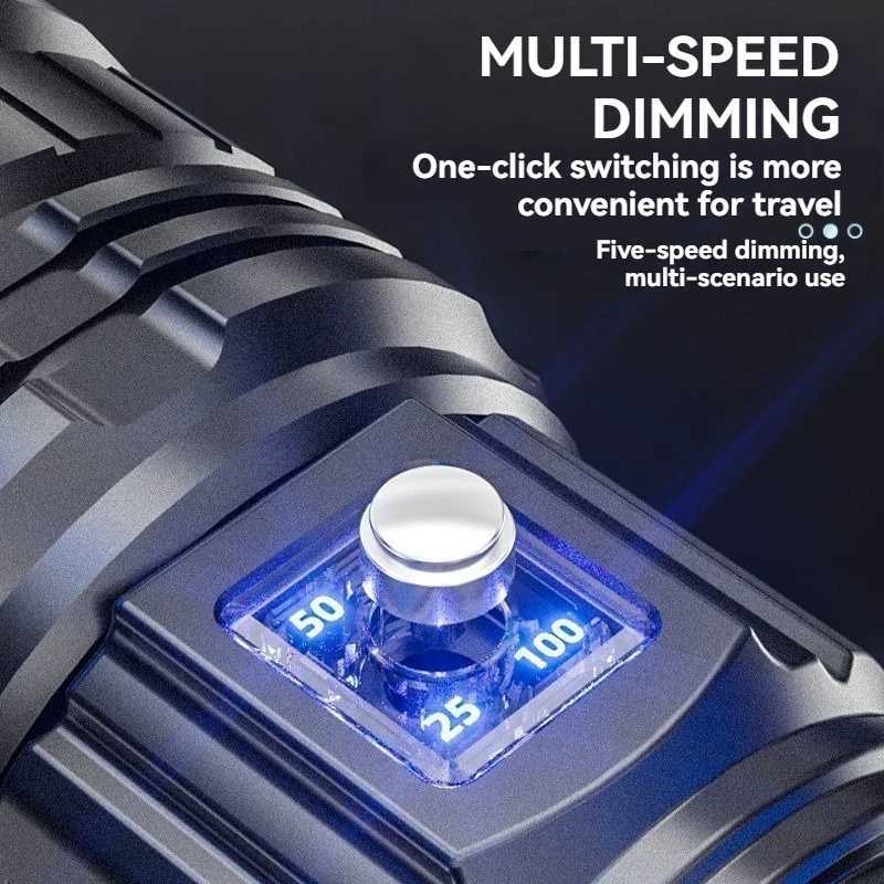 10000LM Most Powerful Led Flashlights Tactical 15000mah Builtin Battery Flash Light Emergency Spotlights 4km Holiday Gifts D250928