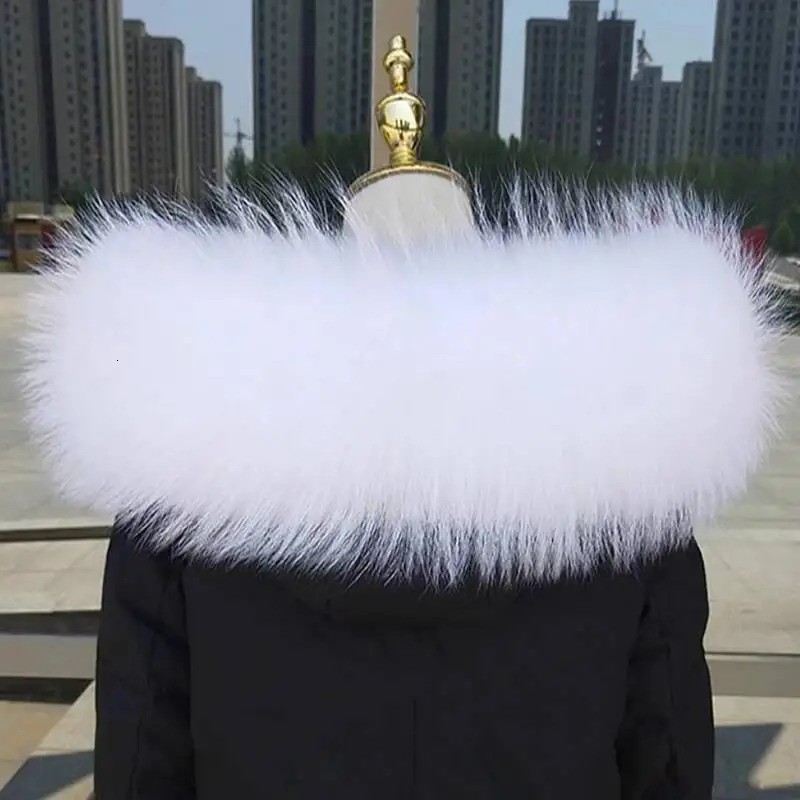Winter 100 Real Raccoon Fur Collar Women Neck Warm Furry Fur Scarves Female Long Coat Hood Straight Collar Large Shawls 250928