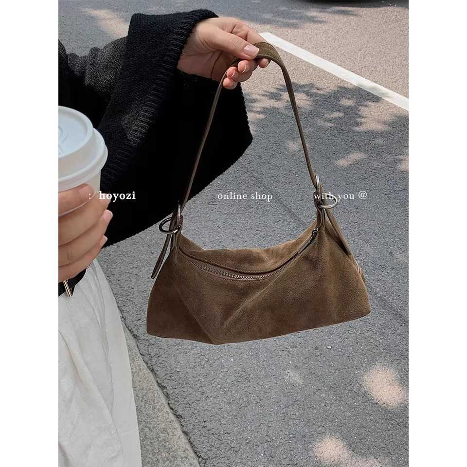 2025 Light Luxury Premium Deer Skin Velvet Retro Maillard Soft Leather Matte Cool Spicy Girl Underarm Bag Z250928