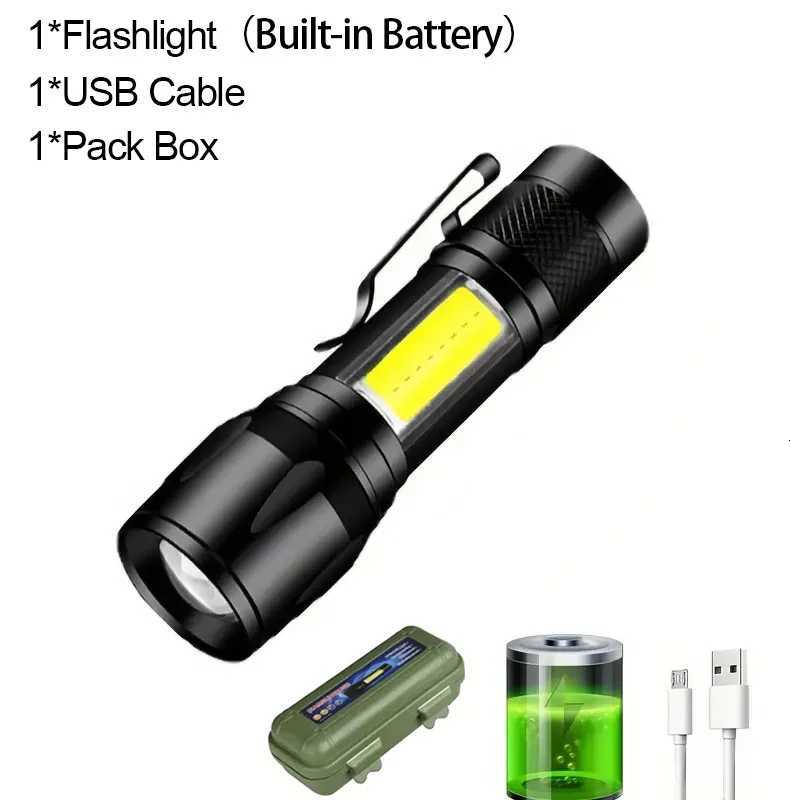 Powerful Mini LED Flashlight COBtXPEZoom Torch Built In Battery USB Rechargeable With Pen Clip Outdoor Camping Emergency Lamp D250928