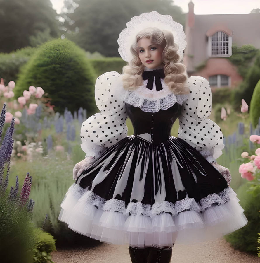 Vintage Black And White Short Prom Dresses Synthetic Leather Ball Gown Pleats Long Sleeves Lolita Cospaly Party Dress Halloween Costume Homecoming Wea