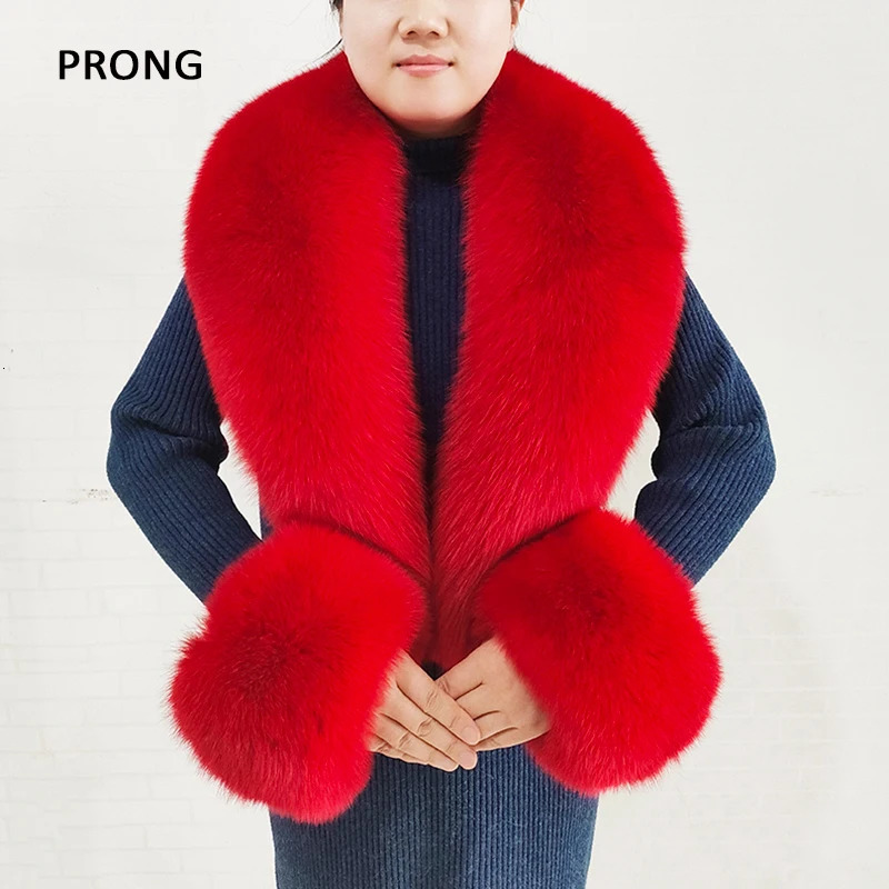Winter Real Fox Fur Collar Cuffs Set Neck Warmer Fur Scarves Shawls Natural Fox Fur Collar Scarf Women Men Coat Warm Accessories 250928