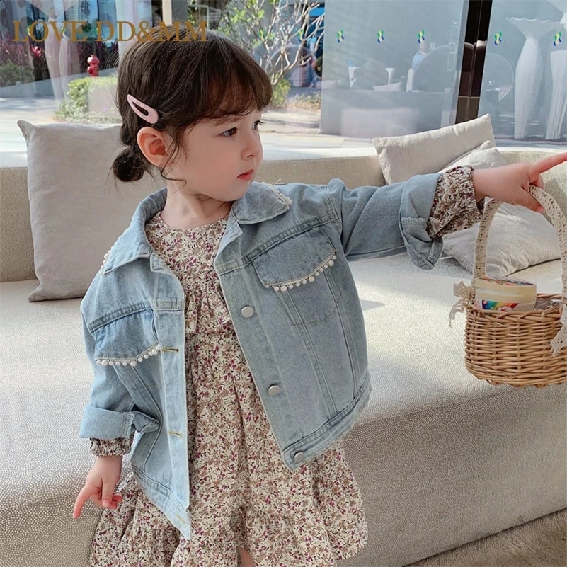 LOVE DD MM Girls Jackets Children Clothing Princess Pocket Pearl Denim Baby Outerwear Coat Kids Clothes Costumes 3-8 Years 250121a