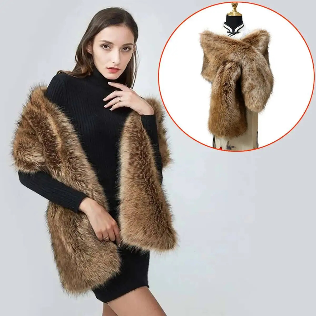 Winter Faux Fur Shawl Large Fluffy Scarf Neck Warmer Women Furry Collar Wedding Bridal Formal Evening Party Shrug Accessories 250928