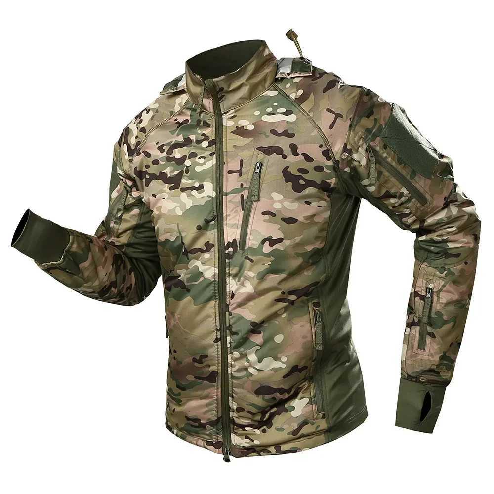 Outdoor Hooded Thick Mens Tactical Jackets Padded Ultralight Cycling Jackets Elastic Camo Mountaineering Lightweight Ski Coats W250928