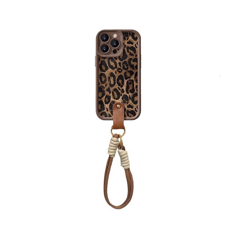 Leopard Print Lanyard Compatible with Apple 17 Phone Case 16PROMAX Lambskin 15 Matte Silicone Premium Shockproof