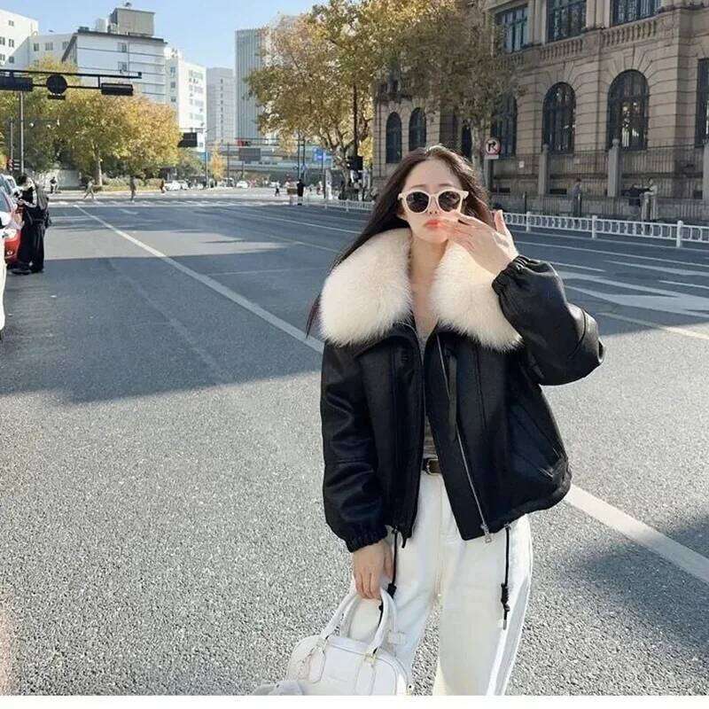 Big Collar Faux Fox Fur Jacket Women's Overcoat 2025 Winter New Down Liner Fashion Loose Thicke Warm Biker Clothes Outwear