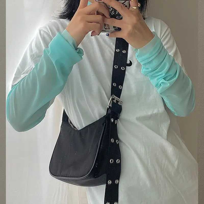 Casual Shoulder Bags For Women Black Waterproof Nylon Crossbody Bag Cool Girls Underarm Handbag Purse Z250928