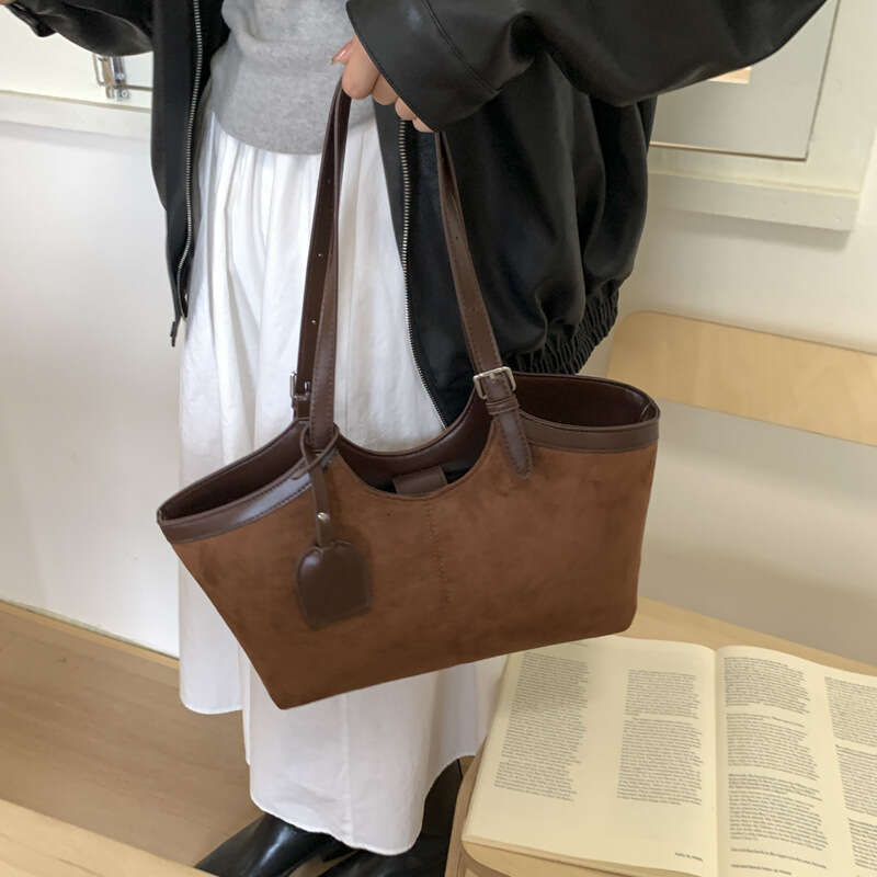 Fashion Elegant Handbags Suede Shoulder Basket Bag for Women New Versatile Matte Single Shoulder Crossbody Tote Bag