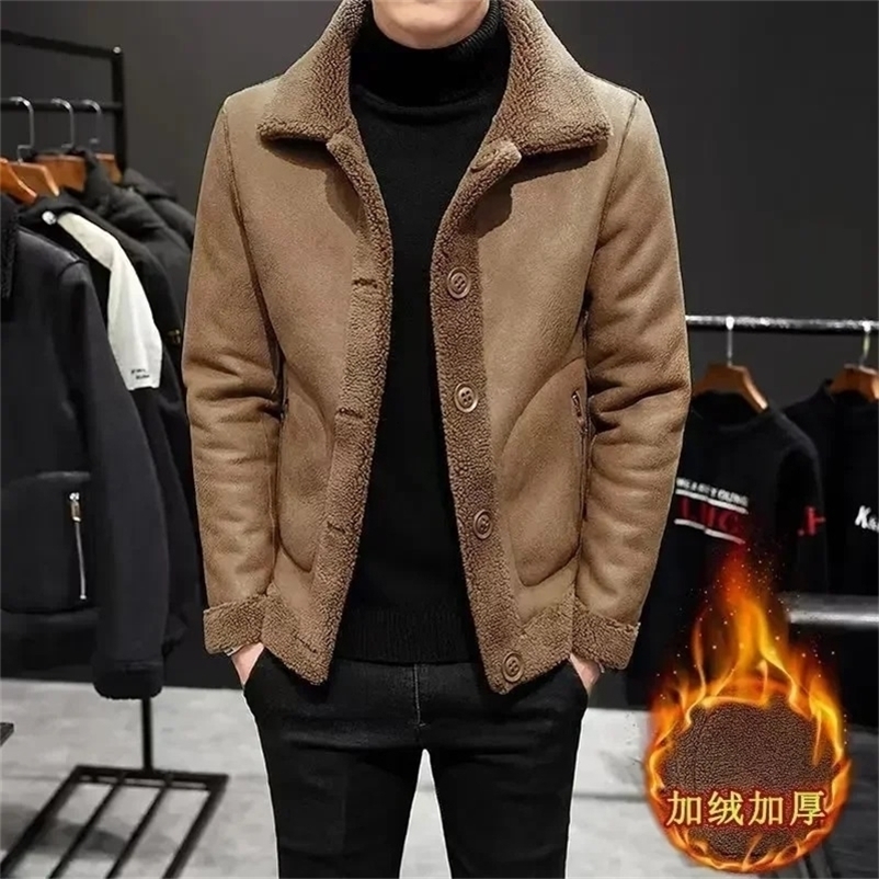 Winter Men Fur Integrated Jackets Leather Coats Male Fleece Warm Particle Velvet Double Sided Casual 5 241202Z