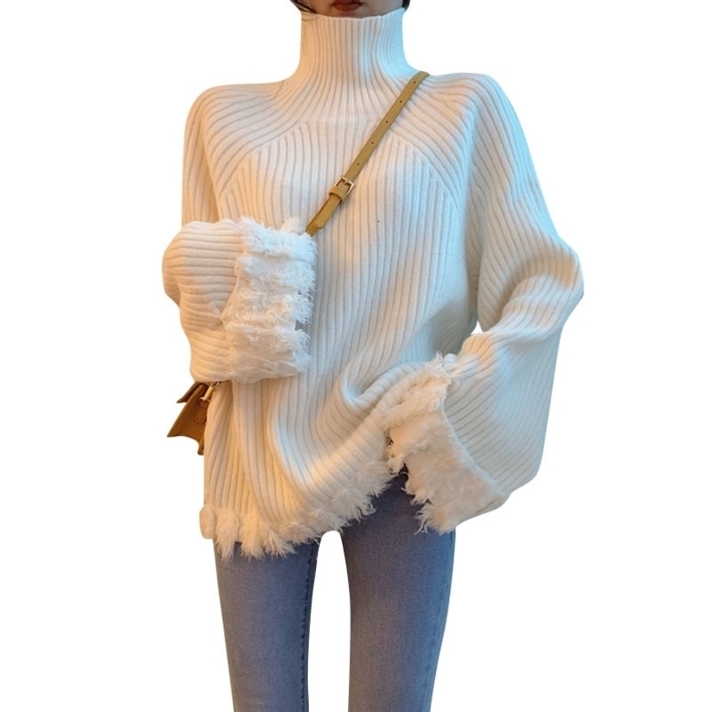 Women's Sweater Tassel Long Sleeve High Collar Pullover Wear Autumn New Korean Version of Loose Thick Sweater Tops GD139 201023