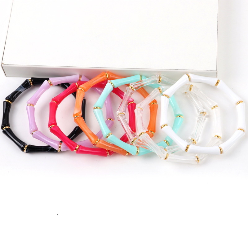 Supermodel Trend Bamboo Tube Bead Womens Fashion Colorful Bead Elastic Bracelet Acrylic Bracelet 250418