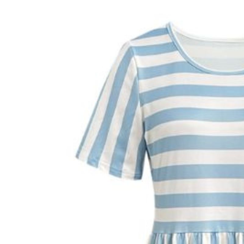 Women's Short Sleeve Striped Midi Dress - Minimalist French Elegant Dress for Outing & Party-CF50800