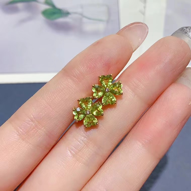 Allergy free 925 silver earrings natural peridot earrings 4mm total 2.4ct genuine peridot jewelry with 18K gold plating