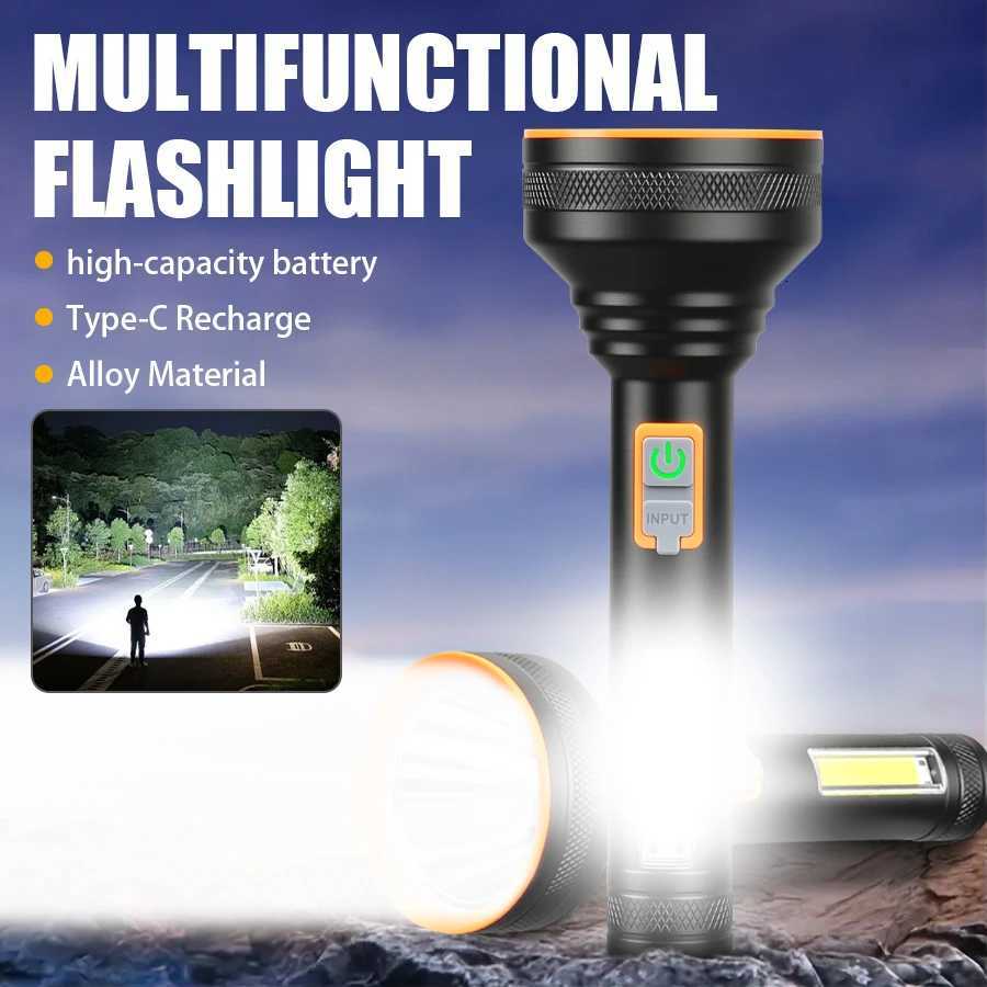Heinast Powerful LED Flashlight USB C Rechargeable Torch COB Floodlight Outdoor Camping Fishing Tent Lantern Portable Spotlight D250928