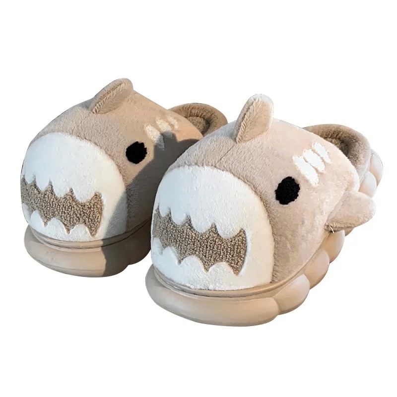 Unisex Winter Fun Cartoon Shark Slipper - Women's Comfortable Plush Footwear with Thicker Sole Winter Funny Slippers for Woman Cartoon Shark Warm