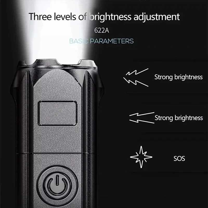 Mini LED Portable Flashlight USB Rechargeable Zoomable Torch with Builtin Battery Outdoor Fishing Hunting Powerful Lantern D250928