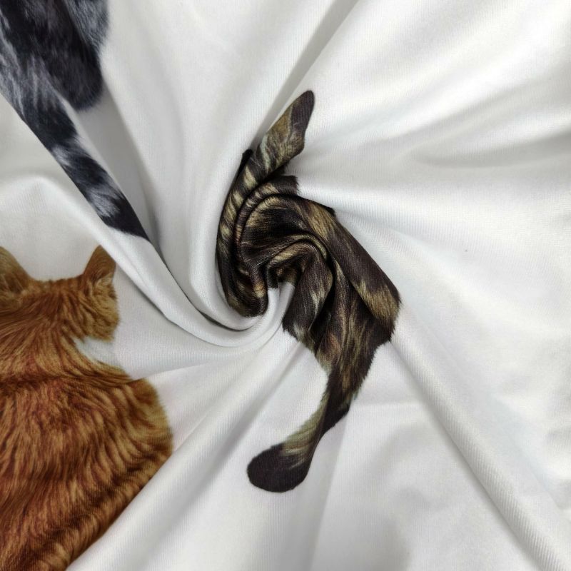 Women's V-Neck Cat Print Short Sleeve Jumpsuit - Milk Silk Fashion Vacation Style Romper with Pockets--CF52491