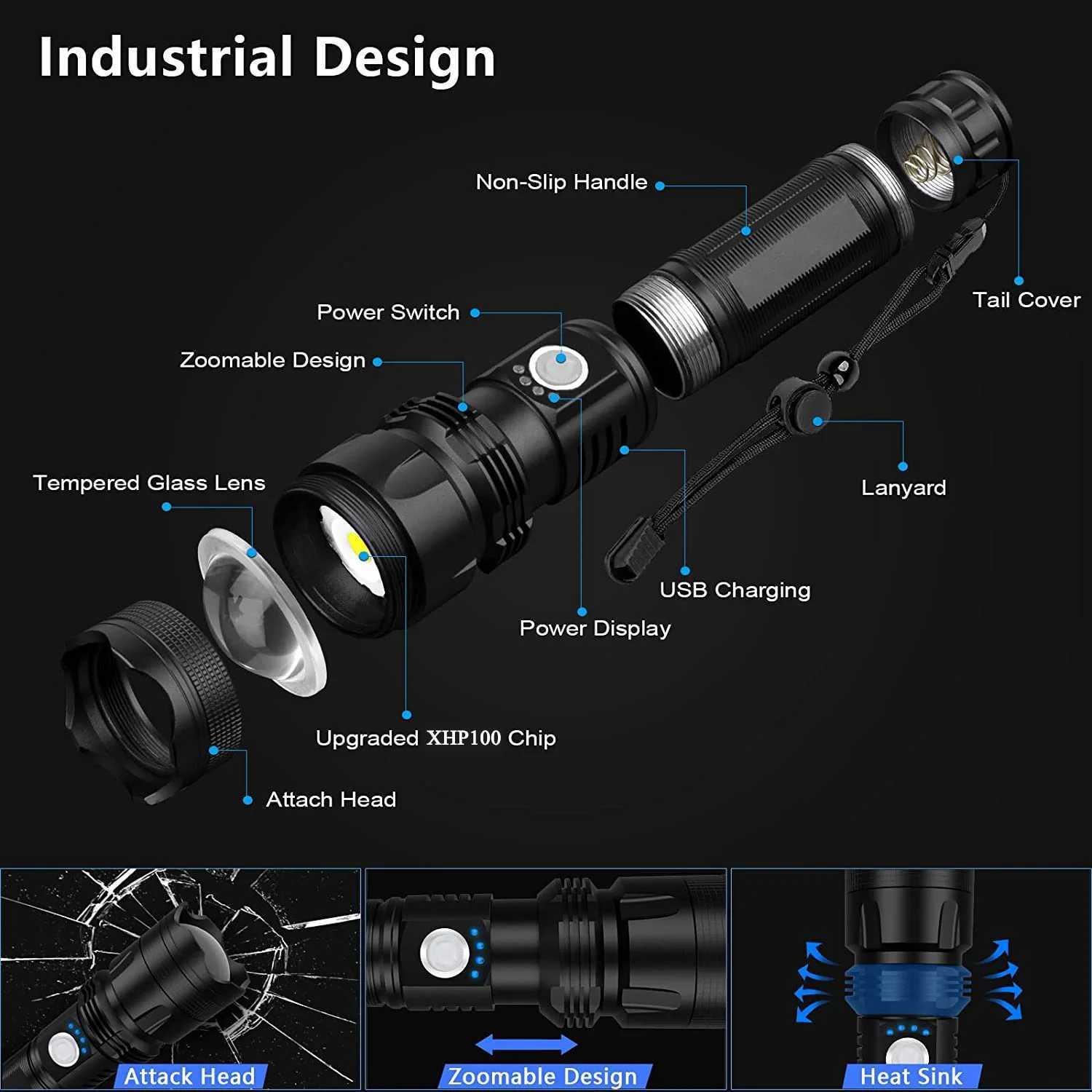 Super Bright Flashlight Rechargeable High Powerful Aluminum Alloy Led Torch Zoom Usb Hand Lantern Outdoor Tactical Flash Light C250928