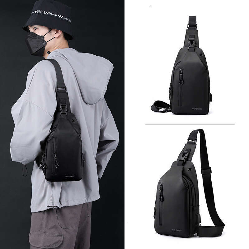 New Men's Chest Casual Large Capacity Single Shoulder Crossbody Korean Style Motorcycle Bag Water-Resistant Trendy Backpack