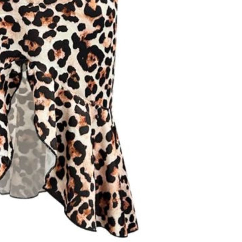 Women's Leopard Print Elastic Waist Midi Skirt - French Style Ruffled Hem Vacation Skirt-CF50621