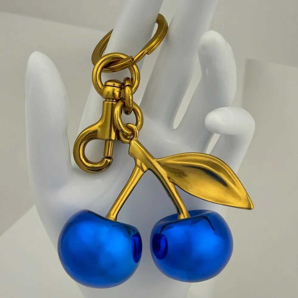 Luxury Mirror Face Blue Cherry Keychain Summer Fruits Cherries Pendant Keyring For Women Men Jewelry Bag Accessories Gift Y250928as