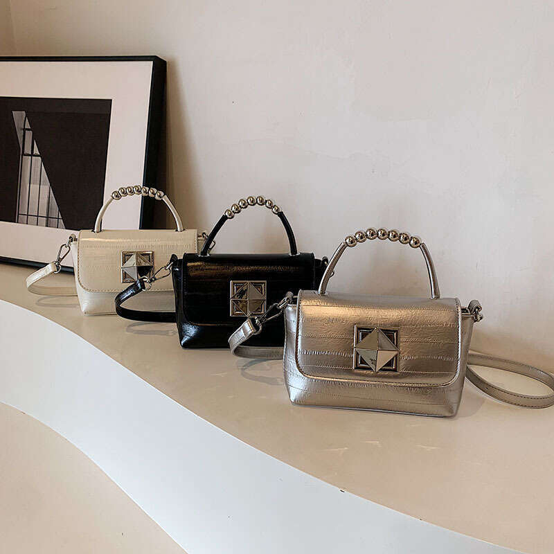 Women's Small Square Beaded Handbag - 2025 New Style Designer Crossbody Bag, Lock Buckle Shoulder Bag with Chic Look