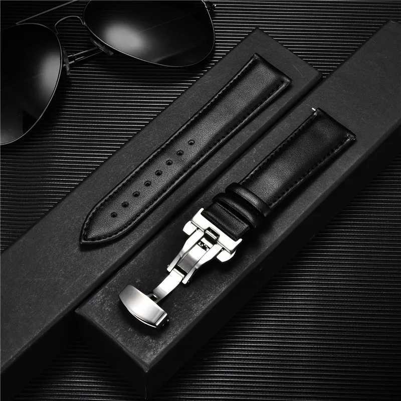 Leather Watch Band 18mm 20mm 22mm 24mm Straps Stainless Steel Butterfly Buckle Clasp Leather Bracelet Black Brown Wristband Belt W250928