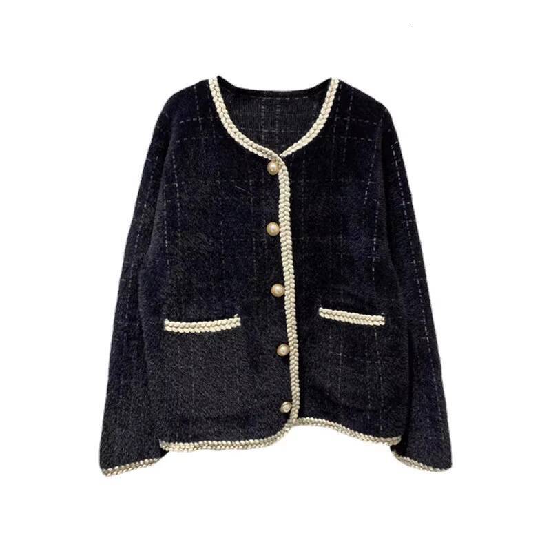 Autumn New Design SingleBreasted Plaid Knitted Retro Pearl Button Sweater Fashion Customizable Cardigans Sweaters