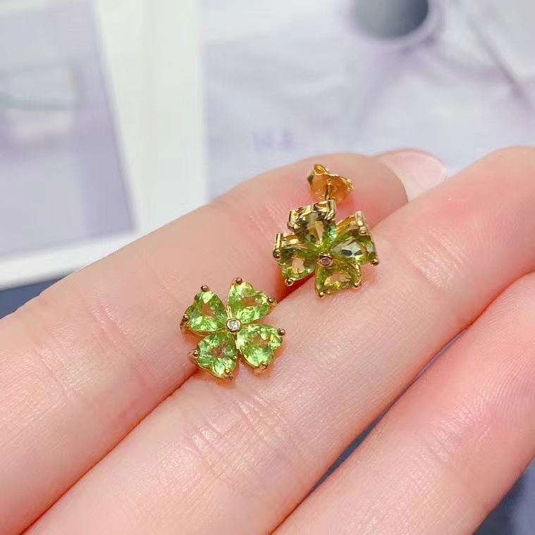 Allergy free 925 silver earrings natural peridot earrings 4mm total 2.4ct genuine peridot jewelry with 18K gold plating
