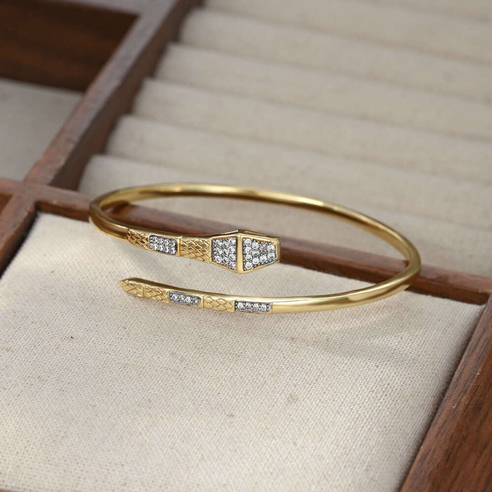 Dongdaemun New Micro Inlaid Zircon Two-tone Electroplated Snake-shaped Ins Trend High-end Fashion Adjustable Bracelet
