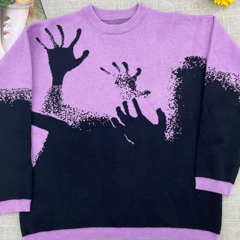Unisex Graphic Knit Sweater Y2K High Street Gothic Oversized Crewneck Pullover Harajuku Hip Hop Warm Jacquard Autumn Winter Tops