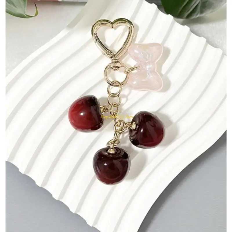 Luxury 4XBF Fashion Cherry Bowknot Keychain Pendant Accessory For Womens Bags And Keys Y250928