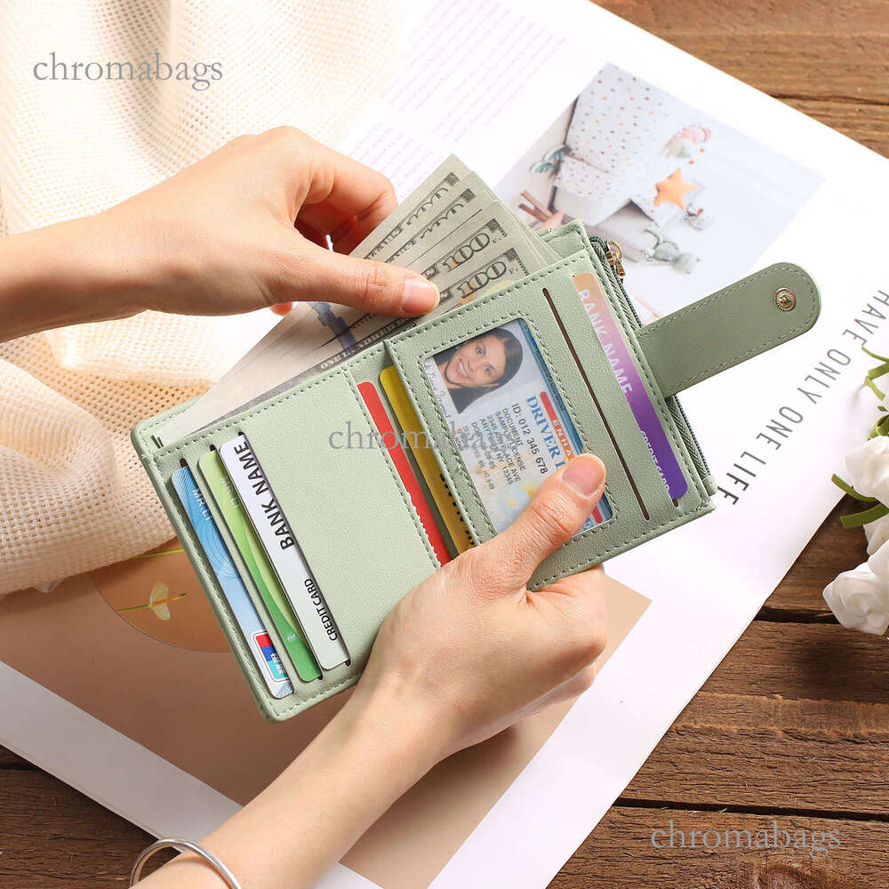 New Hot Sale Women Ultra-thin Wallet Double Fold Pu Leather Card Holder With Keychain Zipper ID Bag